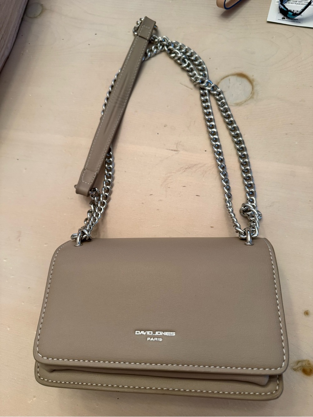 David Jones Taupe Chain-Shoulder Crossbody Bag